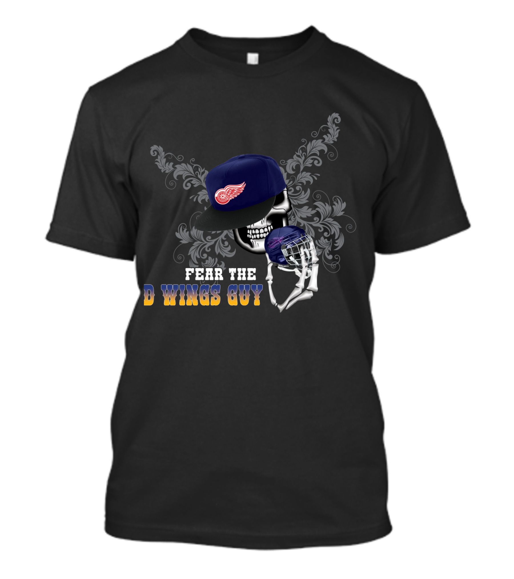 Fear The D Wings Guy Detroit Red Wings Skull Hockey Mask T-Shirt