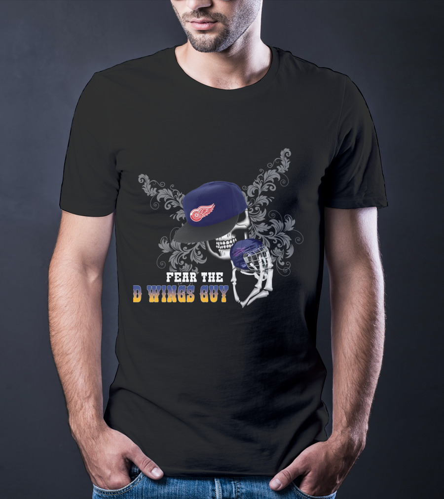 Fear The D Wings Guy Detroit Red Wings Skull Hockey Mask T-Shirt