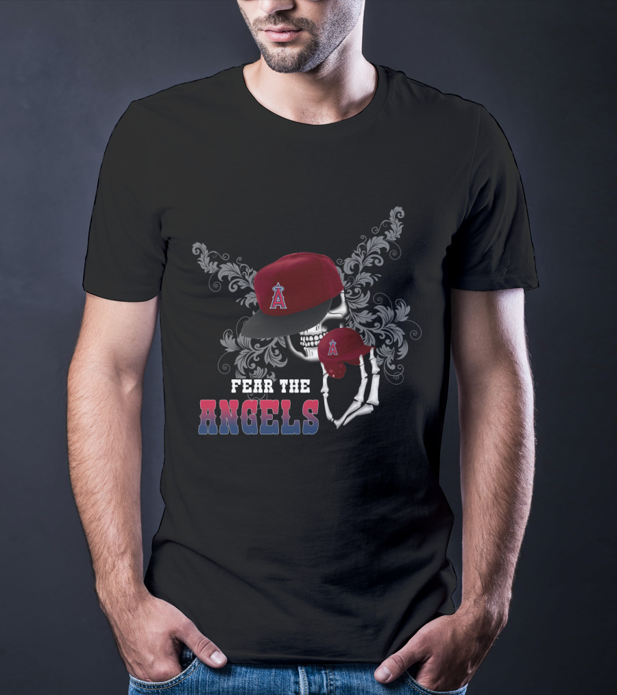 Fear The Los Angeles Angels Skeleton Skull Cap T-Shirt