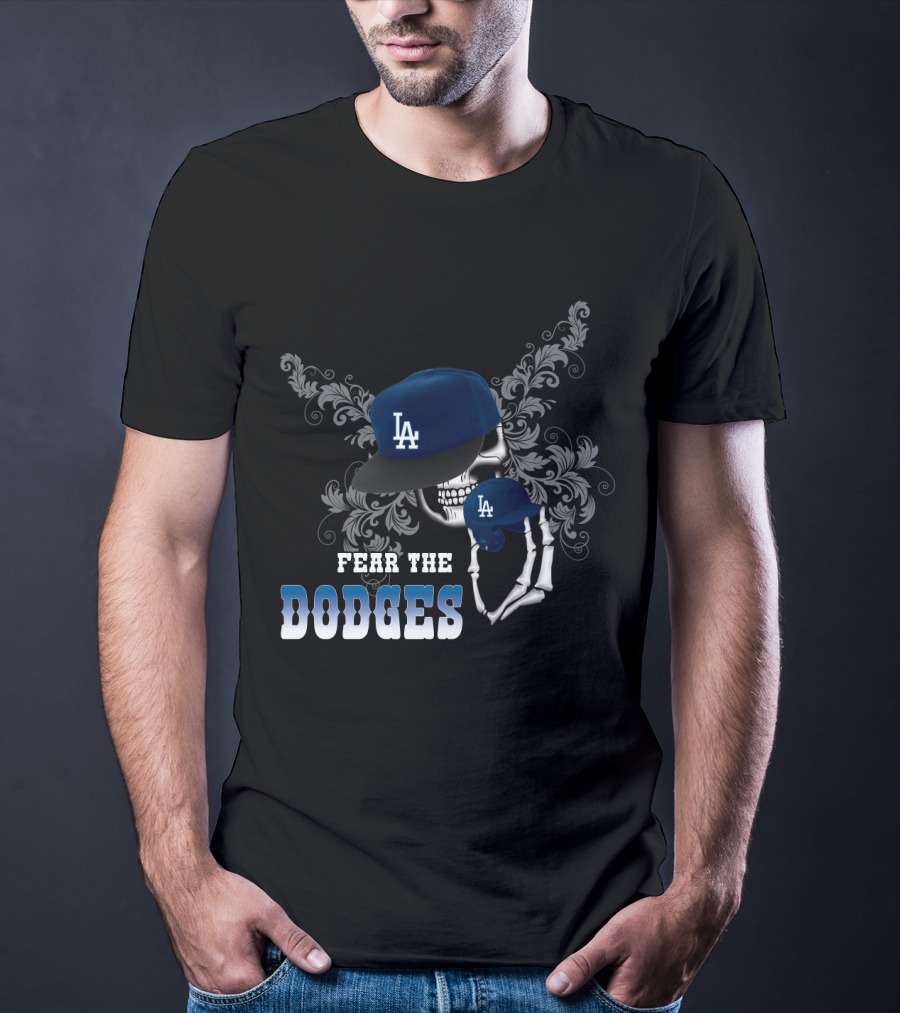 LA Dodgers Skull Cap Graphic Fear The Dodgers T-Shirt