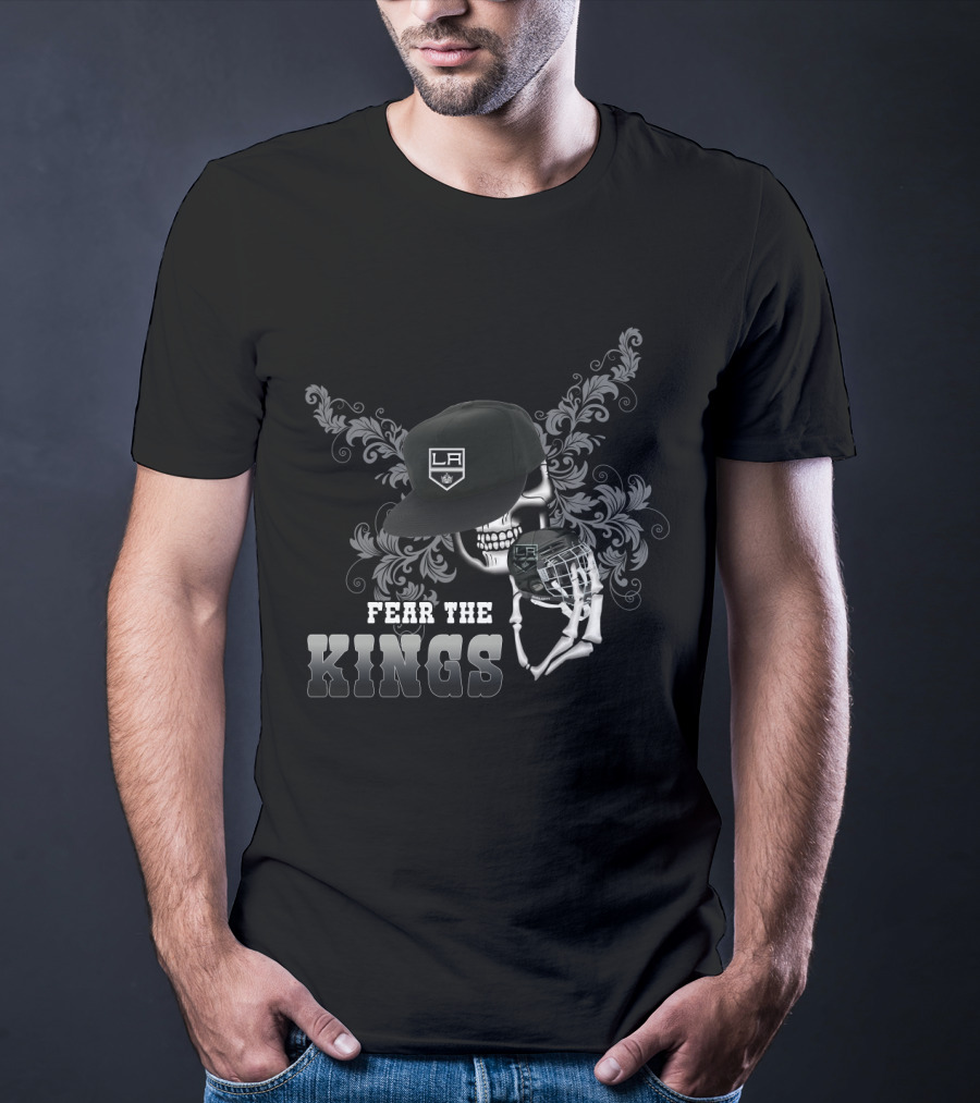 Fear The LA Kings Skull With Hockey Helmet And Cap T-Shirt