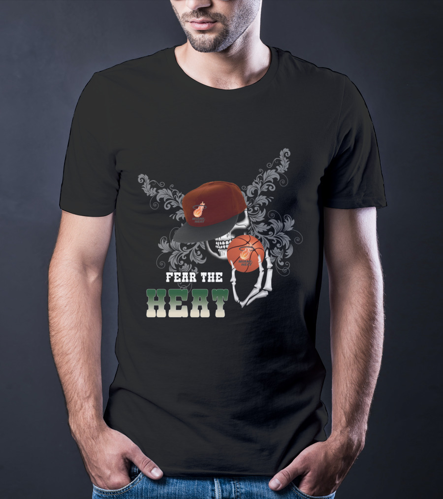 Fear The Miami Heat Skull Basketball Art For Fans T-Shirt