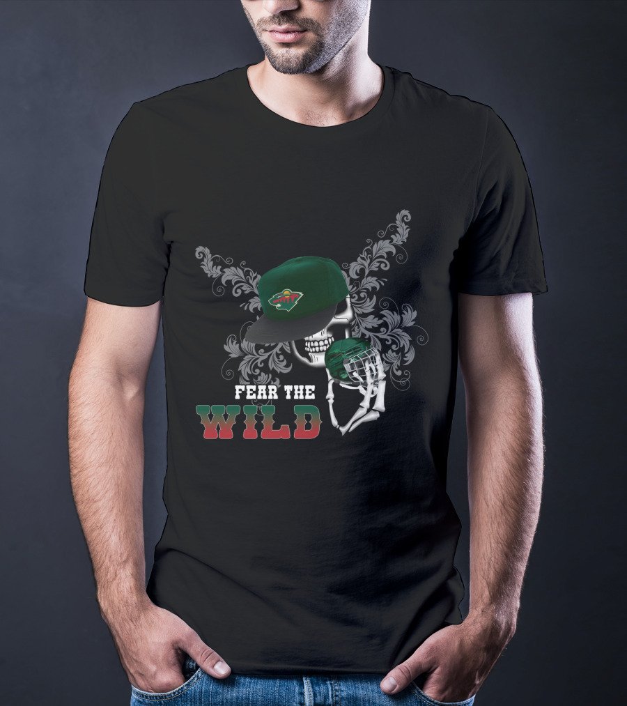 Fear The Minnesota Wild Skull With Hockey Cap And Stick T-Shirt