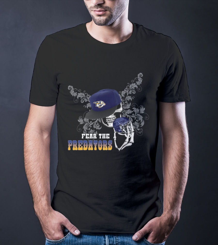 Fear The Predators Skull And Hockey Theme With Nashville T-Shirt