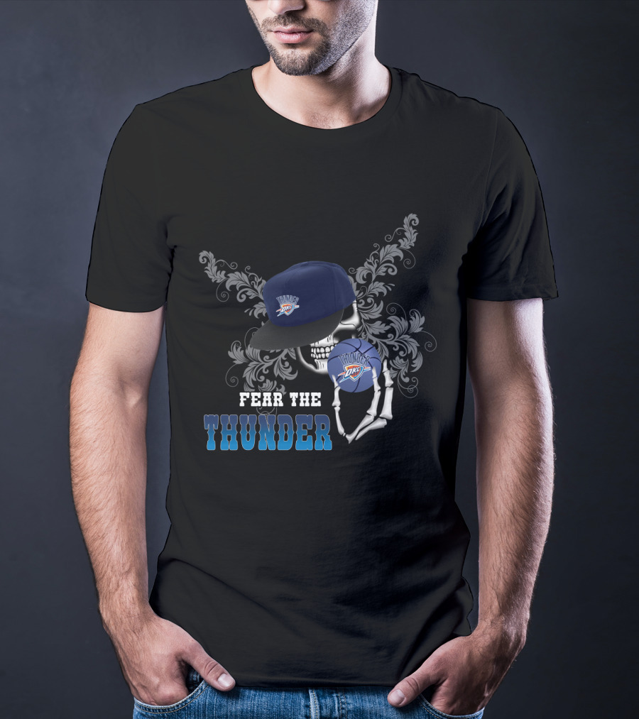 Fear The Thunder Okc Skeleton Style Basketball Fan Statement T-Shirt
