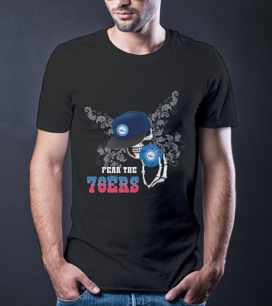 Fear The 76ers Philadelphia Basketball Skull With Cap T-Shirt
