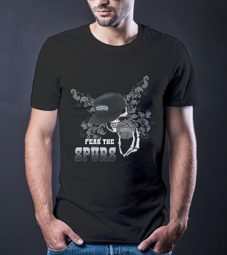 Fear The Spurs Skull With Cap And Basketball For San Antonio Fans T-Shirt