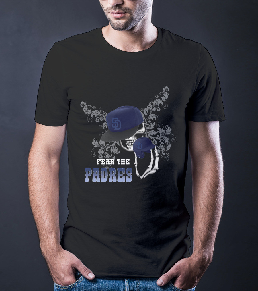 San Diego Padres Skull With Hat And Glove - Fear The Padres T-Shirt