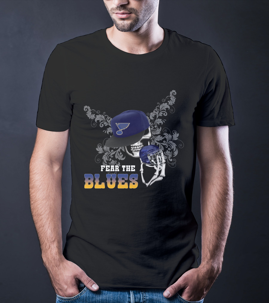 Fear The St. Louis Blues Skull With Hockey Helmet And Cap T-Shirt