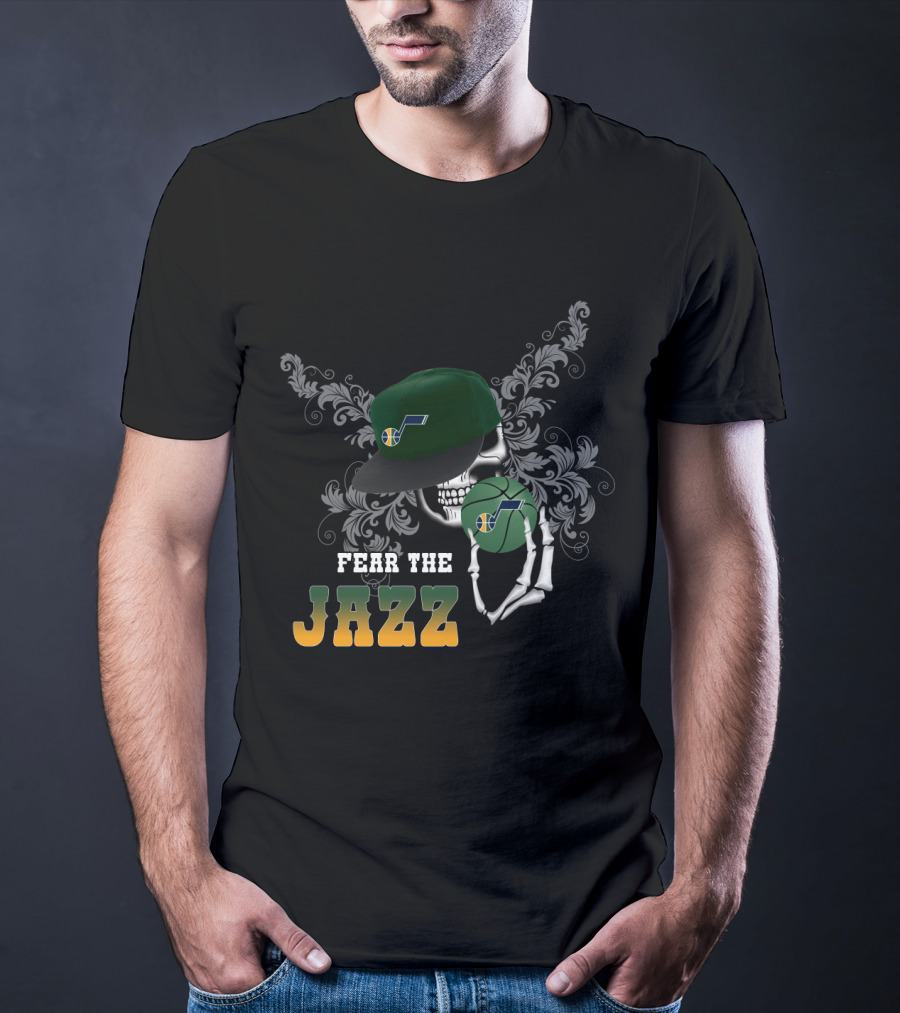 Fear The Jazz Skull With Basketball And Cap With Utah Jazz T-Shirt
