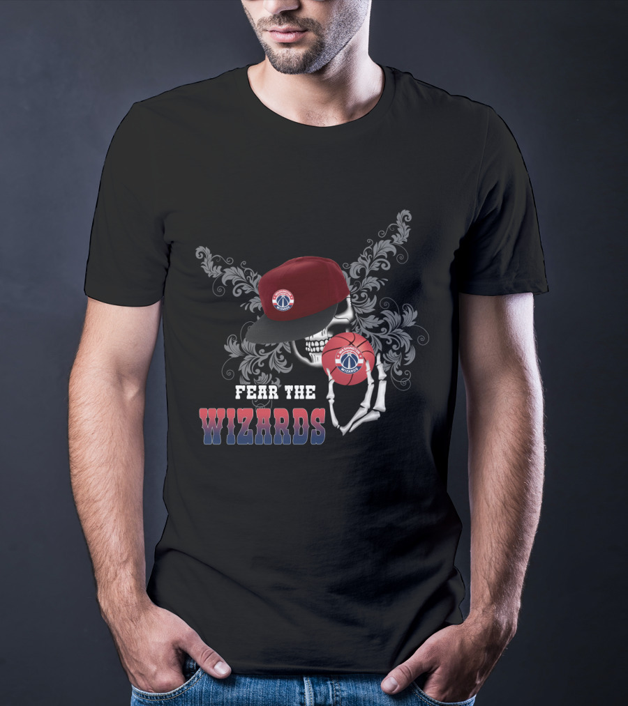 Fear The Wizards Skull Hat Basketball Fan Tribute Washington T-Shirt