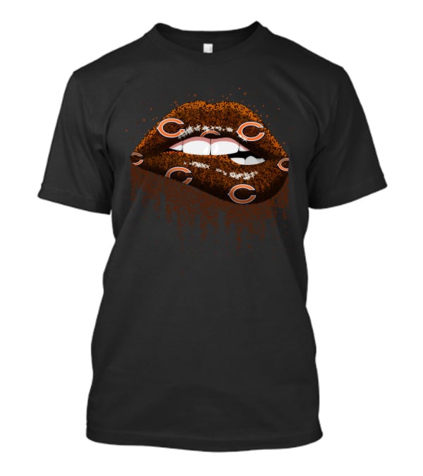 Glittery Chicago Bears Logo Lips For Passionate Fans T-Shirt
