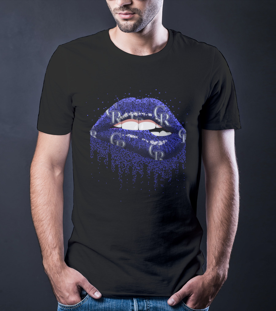 Colorado Rockies Glitter Lips Fan Art With Team Logo Elements T-Shirt