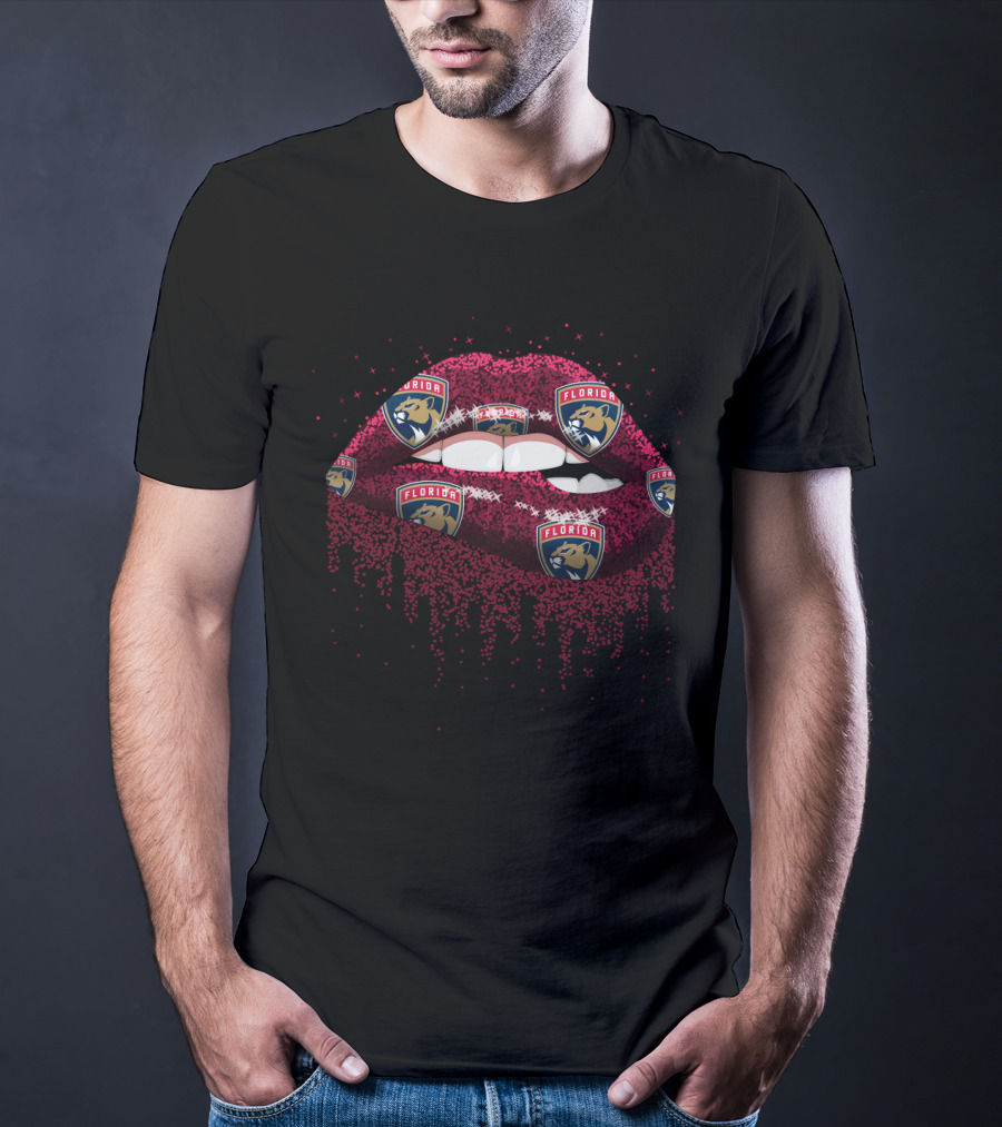Florida Panthers Glitter Lips Fan Art With Team T-Shirt