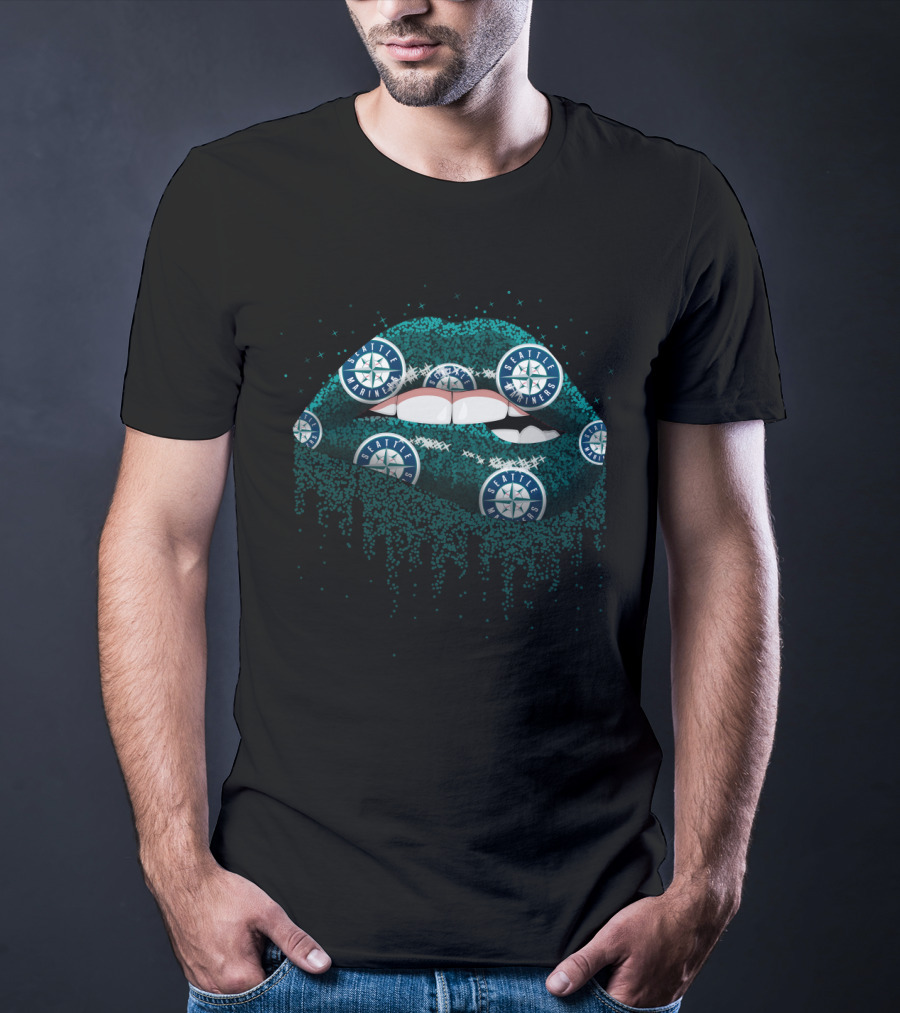 Seattle Mariners Glitter Lips Fan Art With Team T-Shirt