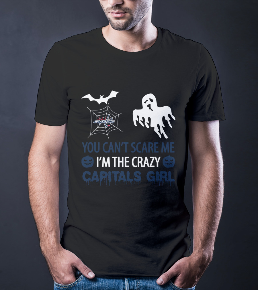 You Can't Scare Me I'm The Crazy Capitals Girl Halloween Ghost And Spider Web T-Shirt