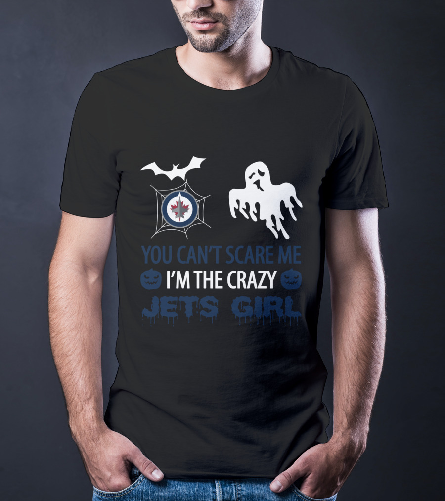 You Can't Scare Me I'm The Crazy Jets Girl Halloween Winnipeg Jets Ghost Bat T-Shirt