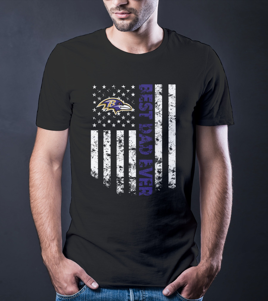 Baltimore Ravens Best Dad Ever American Flag Style T-Shirt