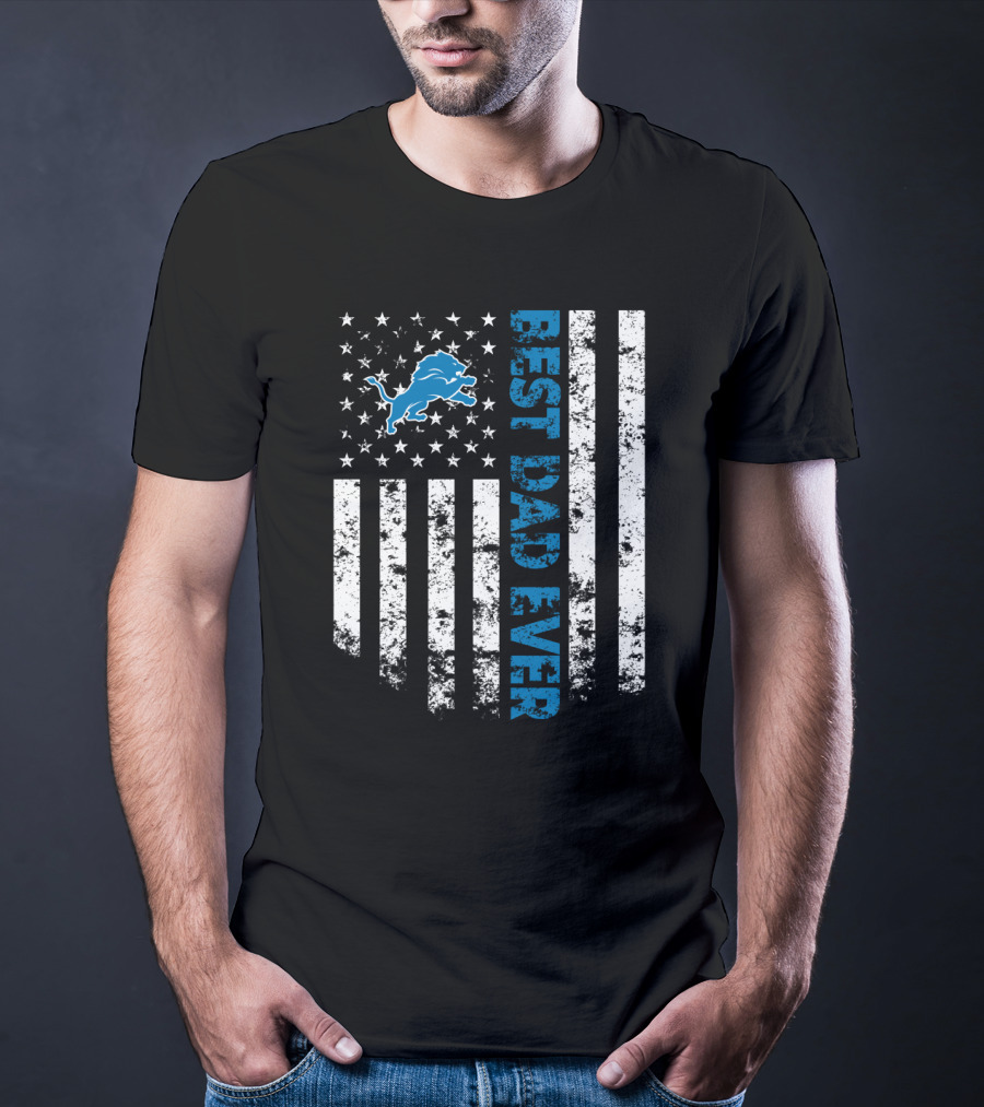 Best Detroit Lions Dad Ever Flag Style T-Shirt