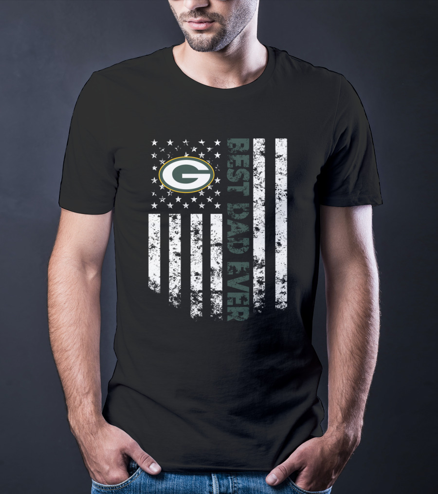 Best Dad Ever Green Bay Packers Flag Stars Stripes T-Shirt