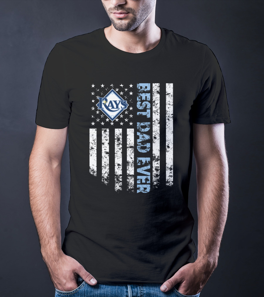 Rays Logo Best Dad Ever With American Flag Stripes T-Shirt