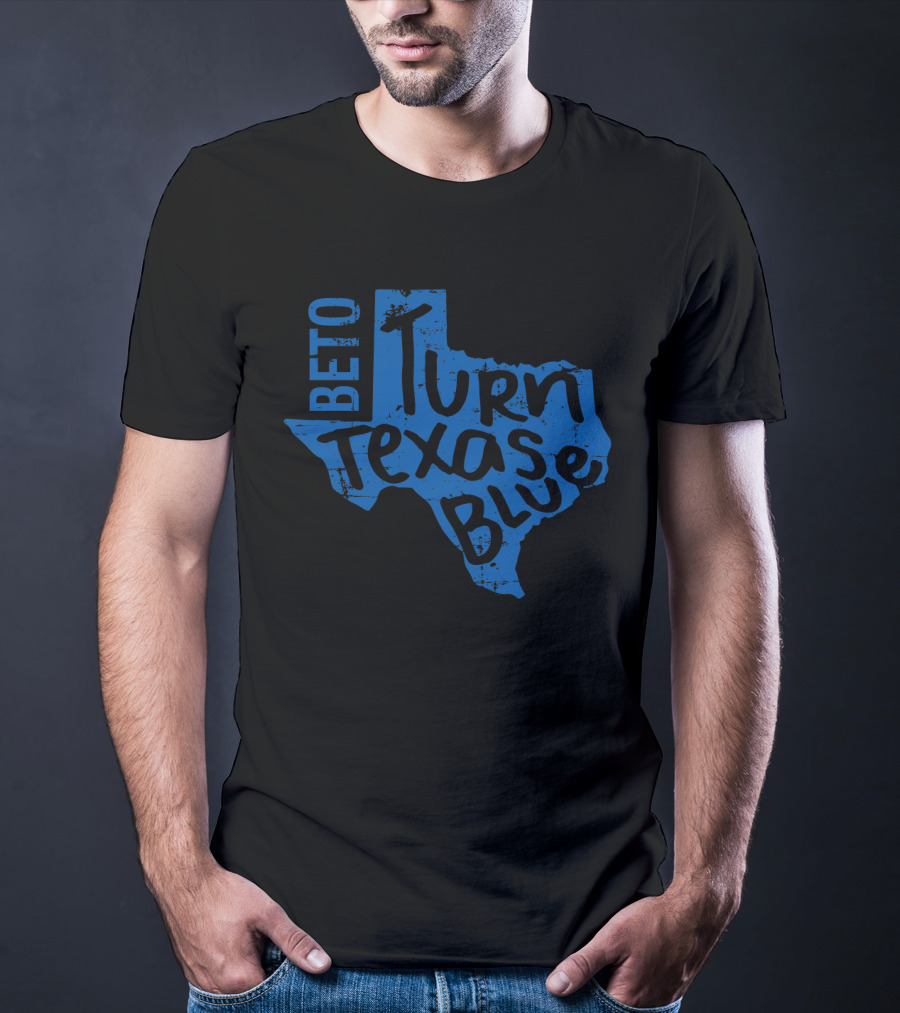 Beto Turn Texas Blue Bold Text Inside Blue Texas Outline T-Shirt