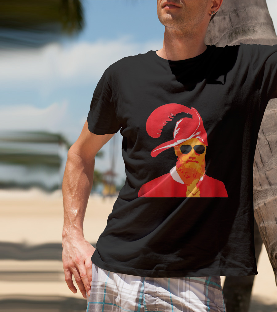 Fitzmagic Pirate Santa With Sunglasses Iconic Beard Red Feather Hat T-Shirt