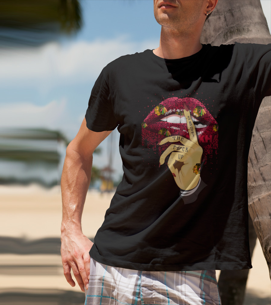 Chicago Blackhawks Fans Lip Shut Up Hand Gesture T-Shirt