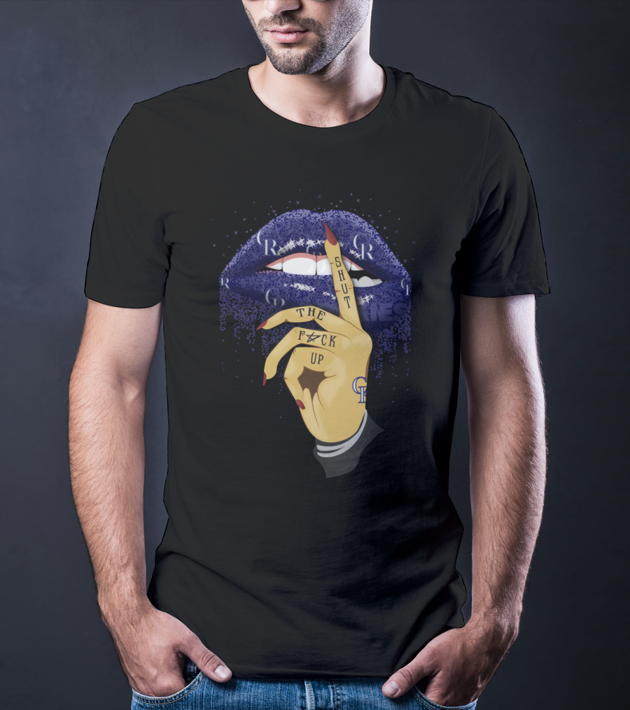 Purple Glitter Lip With Shut Up Tattoo For Colorado Rockies Fans T-Shirt