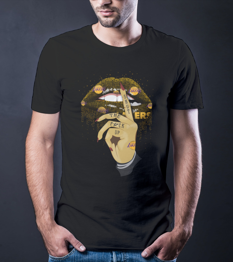 Los Angeles Lakers Lip Shut Up Finger Gesture T-Shirt