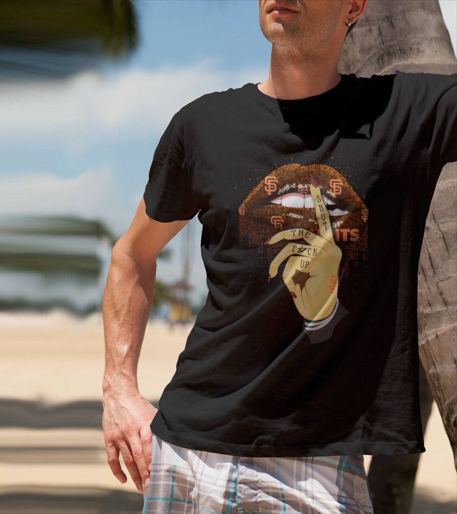 San Francisco Giants Glitter Lip Shut Up Hand Gesture Fan T-Shirt