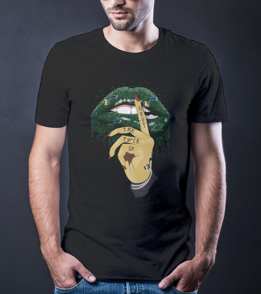 Utah Jazz Glittery Lip And Hand With Shut Up T-Shirt