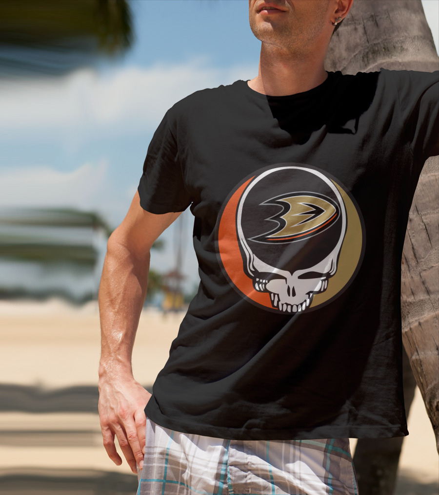 Anaheim Ducks Fans Grateful Dead Skull Logo Fusion T-Shirt