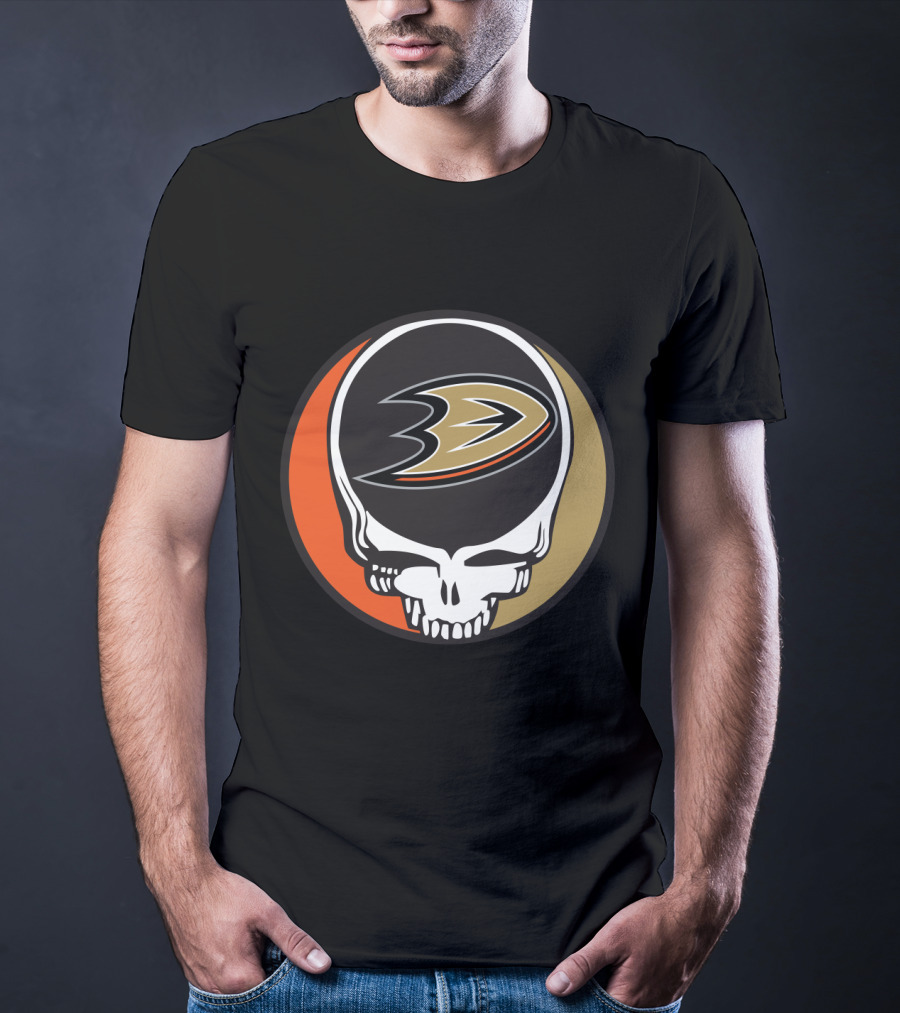 Anaheim Ducks Fans Grateful Dead Skull Logo Fusion T-Shirt