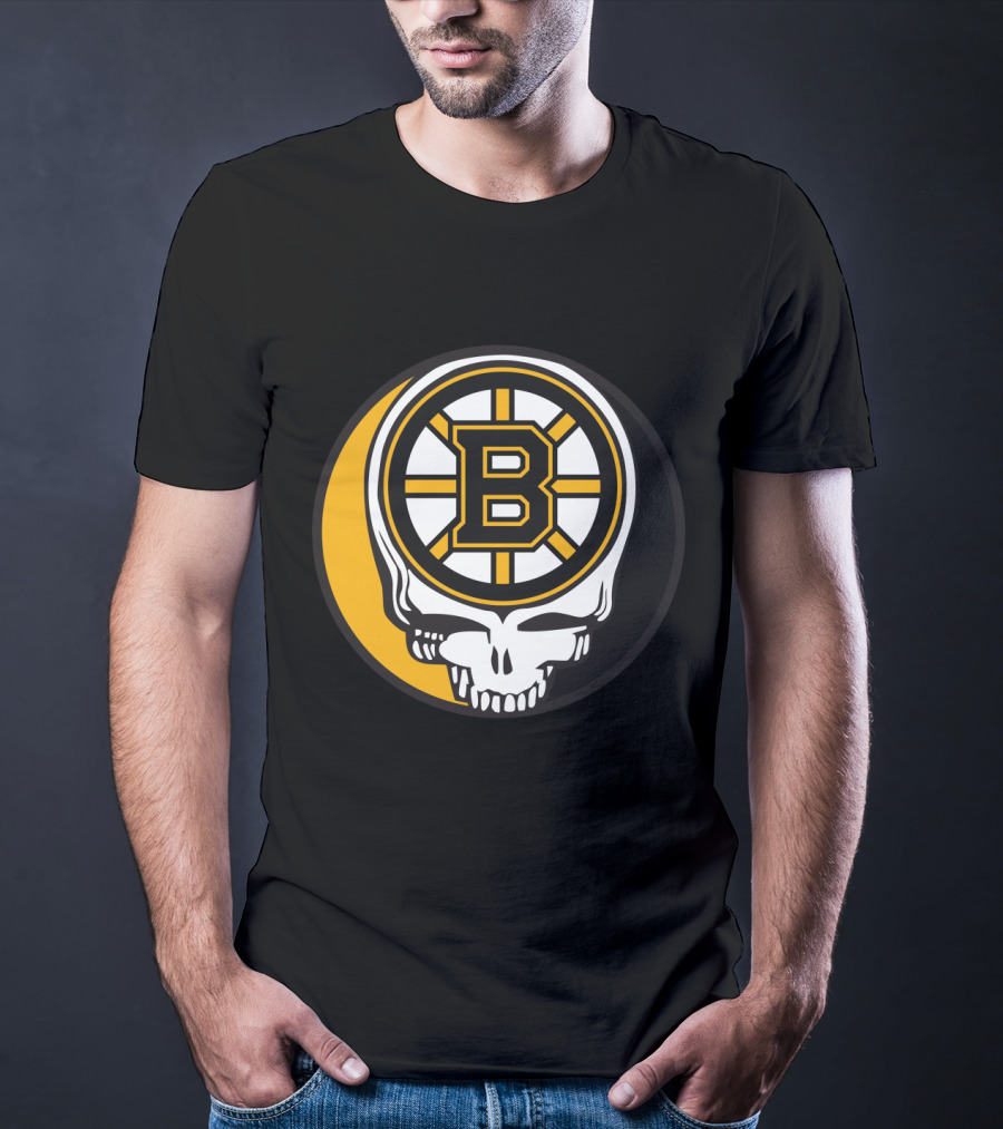 Boston Bruins And Grateful Dead Skull Logo Fusion T-Shirt
