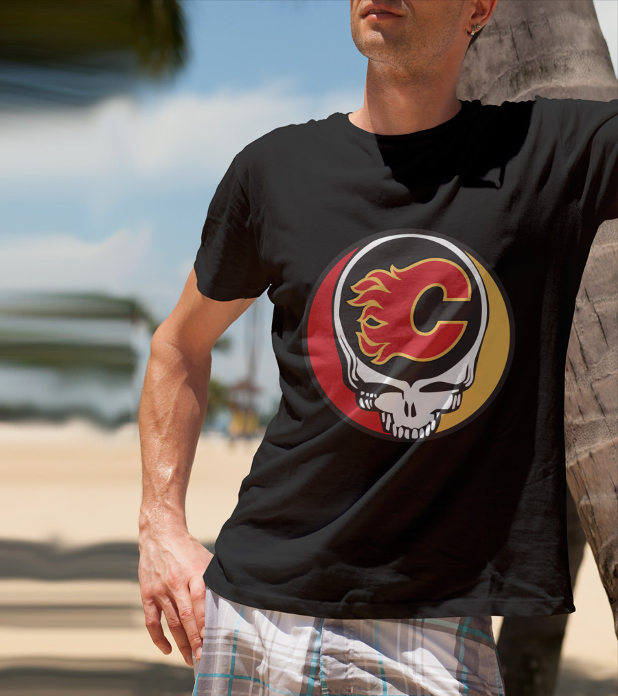 Grateful Dead Calgary Flames Fans Skull Logo Collaboration T-Shirt