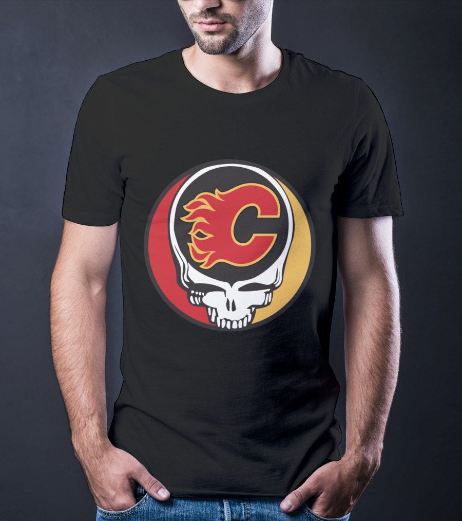 Grateful Dead Calgary Flames Fans Skull Logo Collaboration T-Shirt