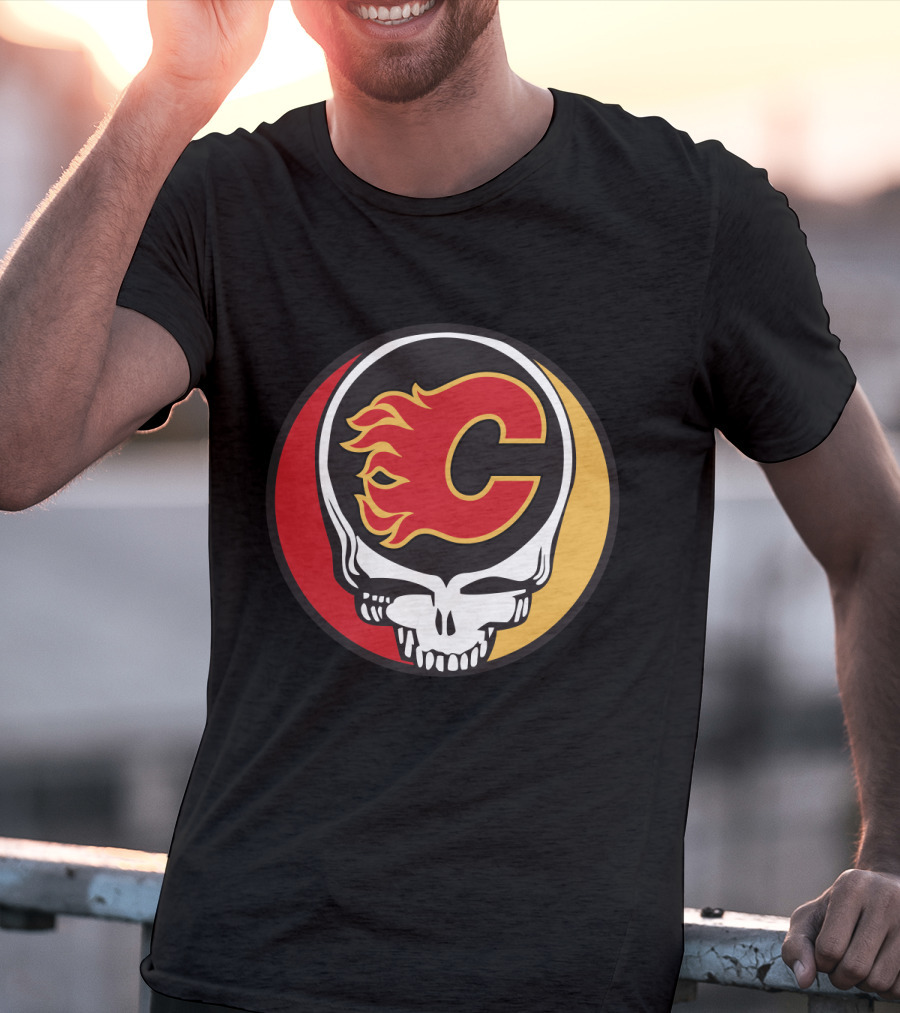 Grateful Dead Calgary Flames Fans Skull Logo Collaboration T-Shirt