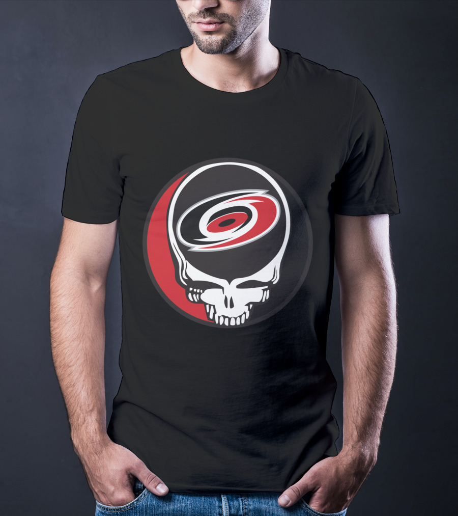 Carolina Hurricanes Fans Grateful Dead Skull Logo Fusion T-Shirt