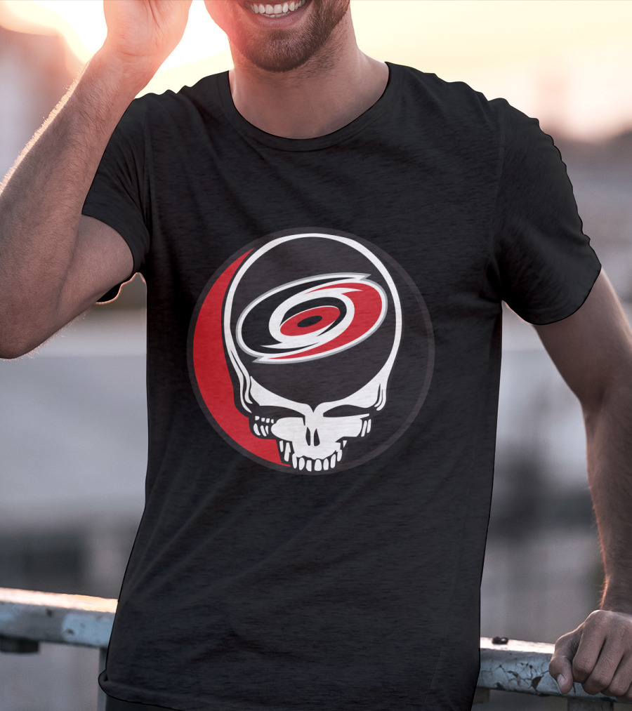 Carolina Hurricanes Fans Grateful Dead Skull Logo Fusion T-Shirt
