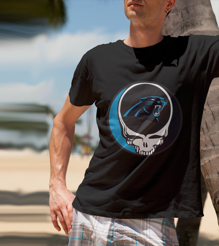 Carolina Panthers Fans Grateful Dead Skull Logo Fusion T-Shirt
