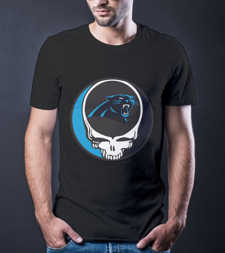 Carolina Panthers Fans Grateful Dead Skull Logo Fusion T-Shirt
