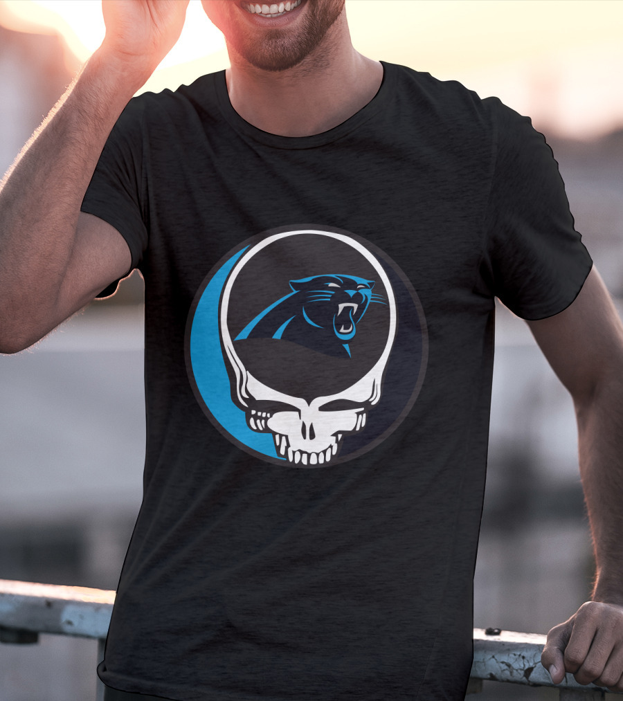 Carolina Panthers Fans Grateful Dead Skull Logo Fusion T-Shirt