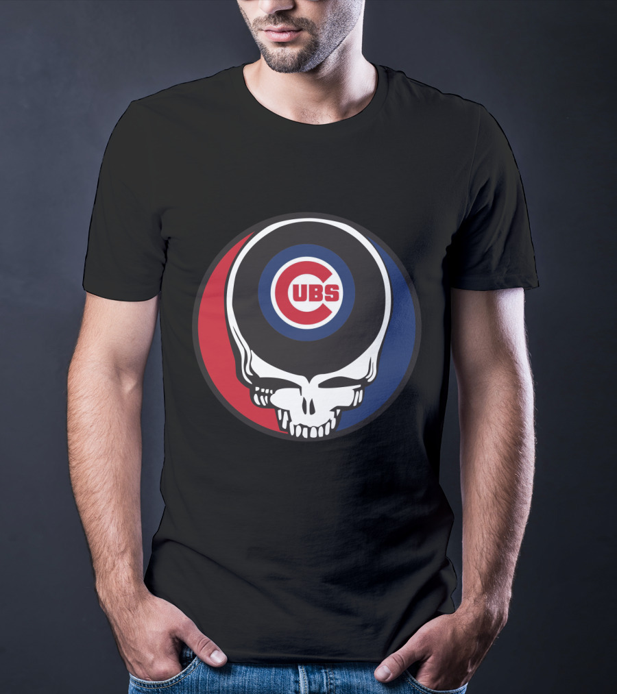 Grateful Dead Skull With Chicago Cubs Logo And Red Blue Circle T-Shirt