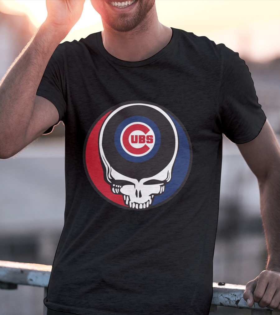 Grateful Dead Skull With Chicago Cubs Logo And Red Blue Circle T-Shirt