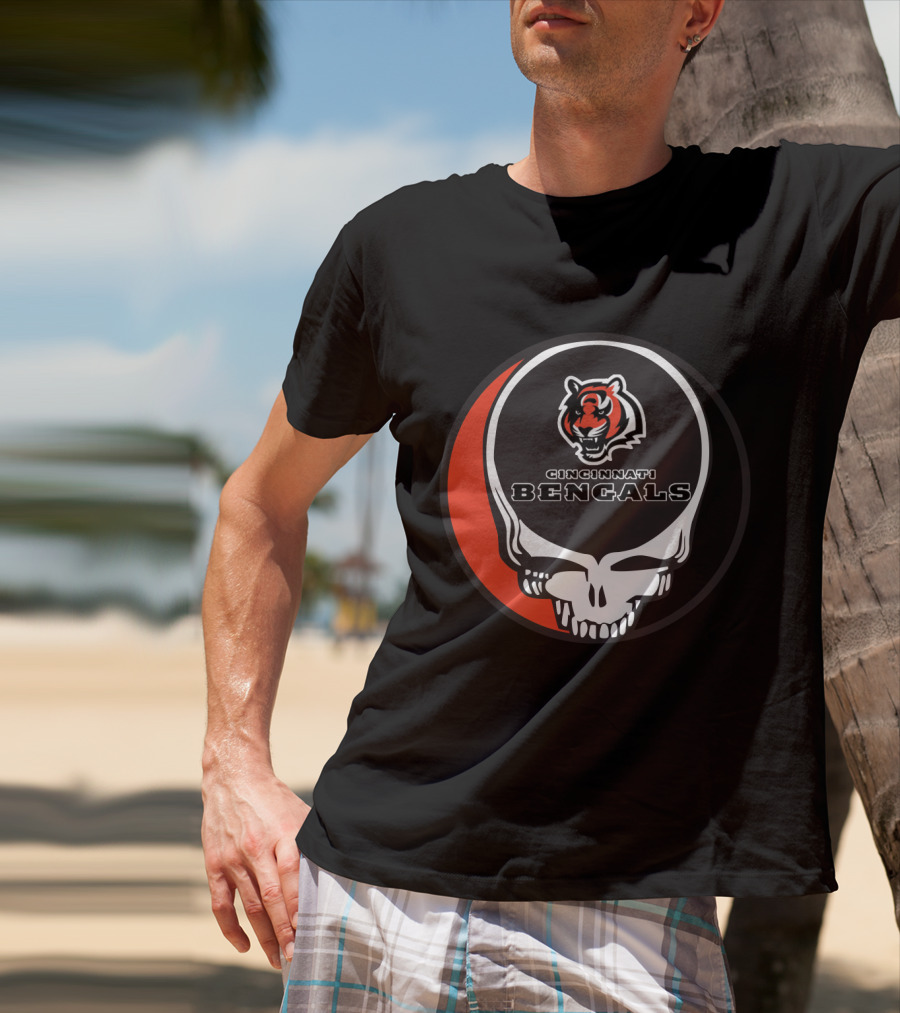 Cincinnati Bengals Grateful Dead Skull Logo Fusion T-Shirt