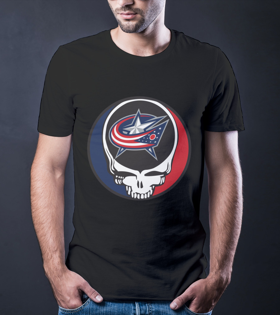 Columbus Blue Jackets And Grateful Dead Skull Logo Fusion For Fans T-Shirt