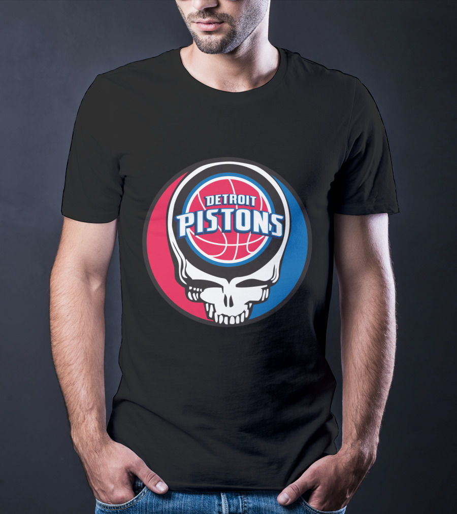 Grateful Dead Skull Design With Detroit Pistons T-Shirt