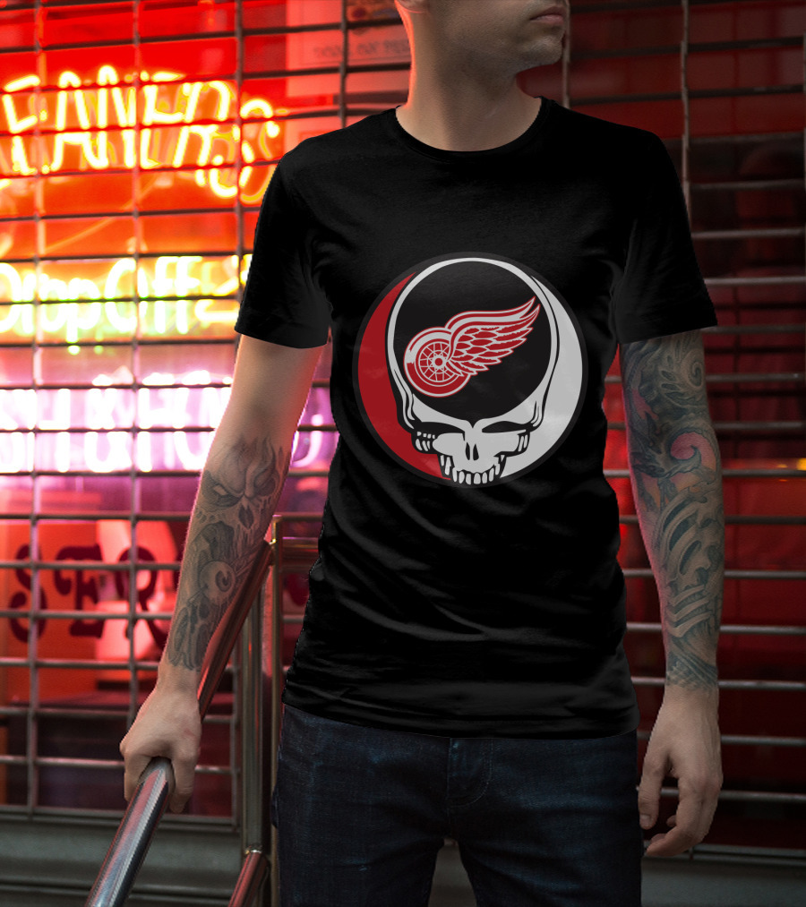 Grateful Dead Skull With Detroit Red Wings Logo For Fans T-Shirt