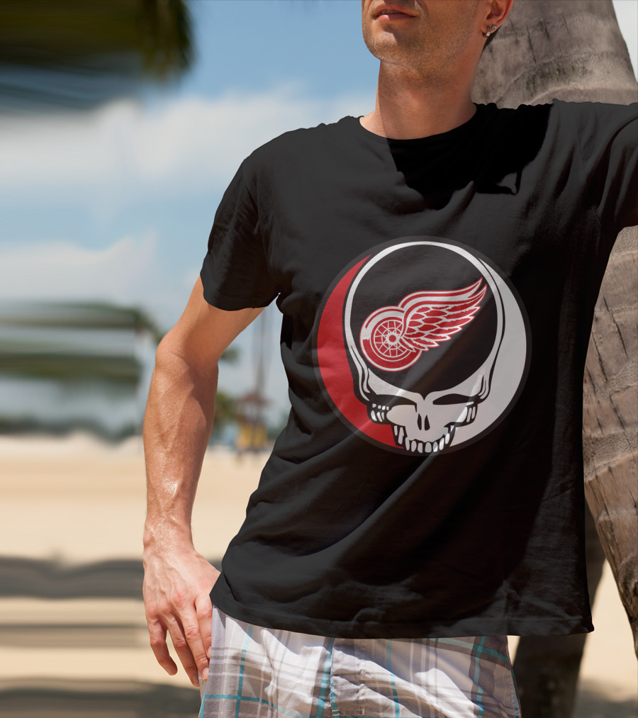 Grateful Dead Skull With Detroit Red Wings Logo For Fans T-Shirt